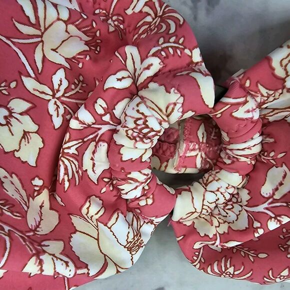 J Crew Swim Top 2X Pink Floral Bandeau Bikini Tie Back String Ring Halter BH555 - Picture 8 of 10